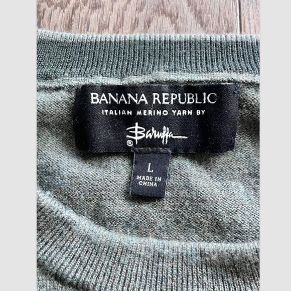 Banana Republic Italian Merino Wool Crewneck Sweater Size L Green Baruffa Knit - Picture 3 of 8